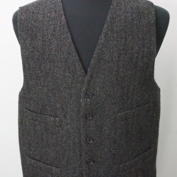 J. Crew Gray Herringbone Moon British Tweed Wool Vest Gilet Sz XL